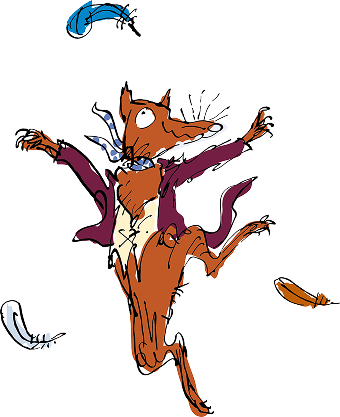 Illustration of Fantastic Mr Fox surrounded by feathers