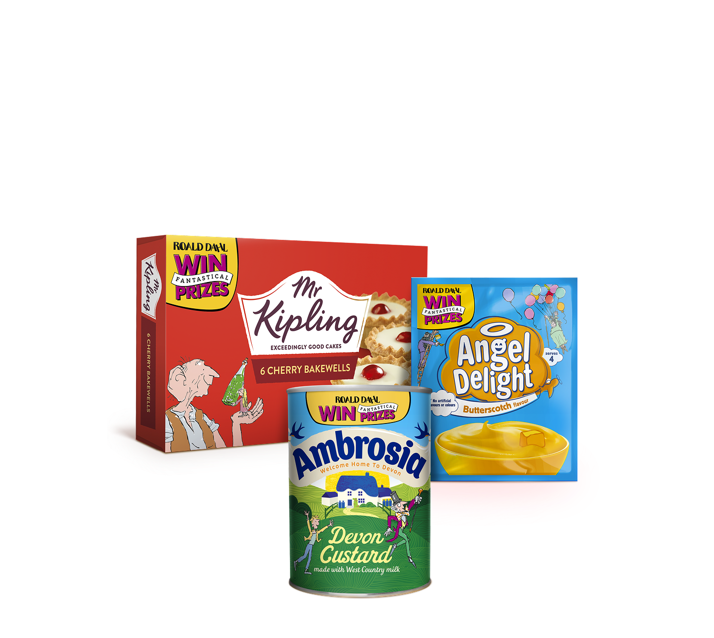 Mr Kipling Cherry Bakewells, Angel Delight Butterscotch and Ambrosia Devon Custard